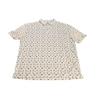 Burlebo Mens 2XL Golf Cart Novelty Print Performance Polo Shirt White Blue